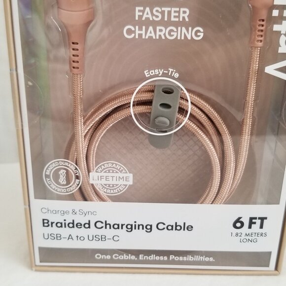 Artikl Charge & Sync Braided Charging Cable 6f USB-A to UBC-C 3X Color Peach - Picture 13 of 16